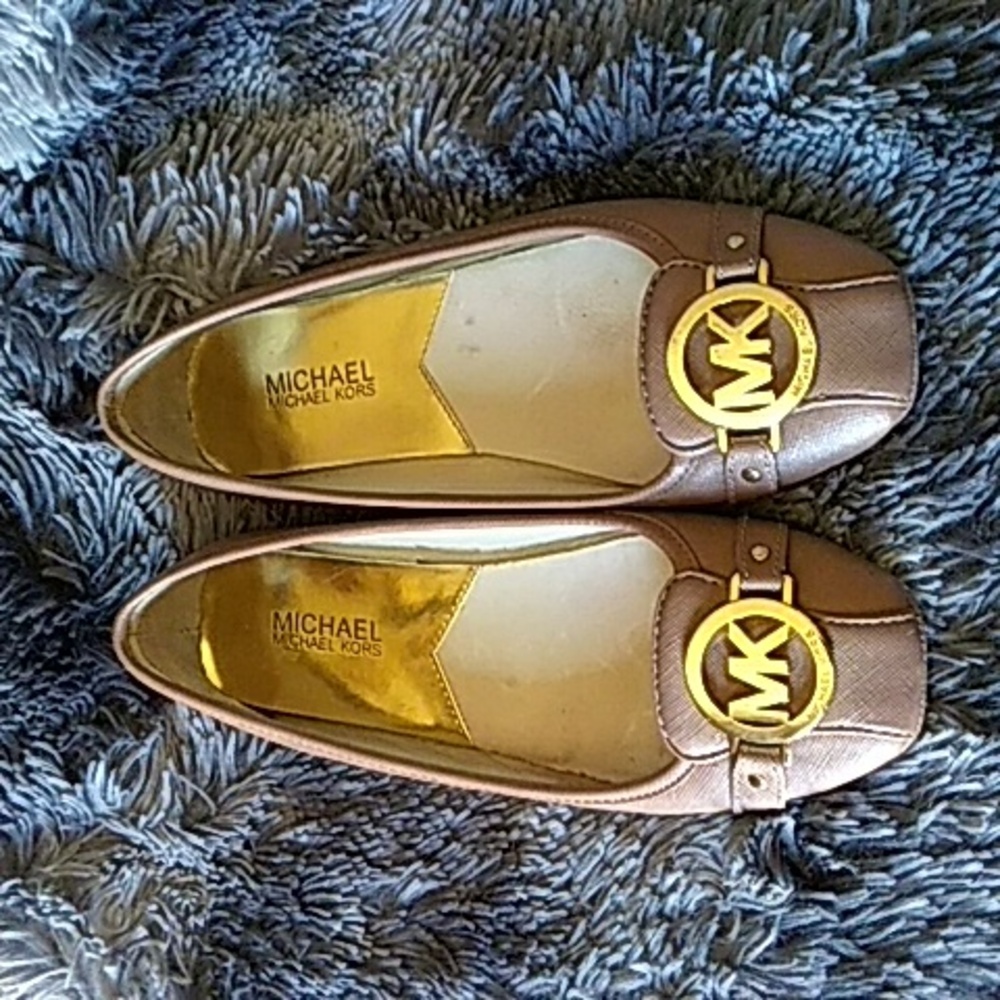 Michael Kors Women's Brown/ Pinkish Hue and Gold Loafers
